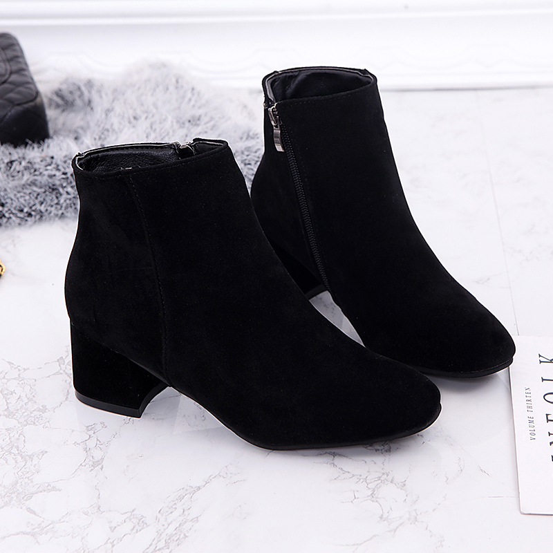 womens solid color block heeled ankle boots side zipper short boots womens footwear details 4