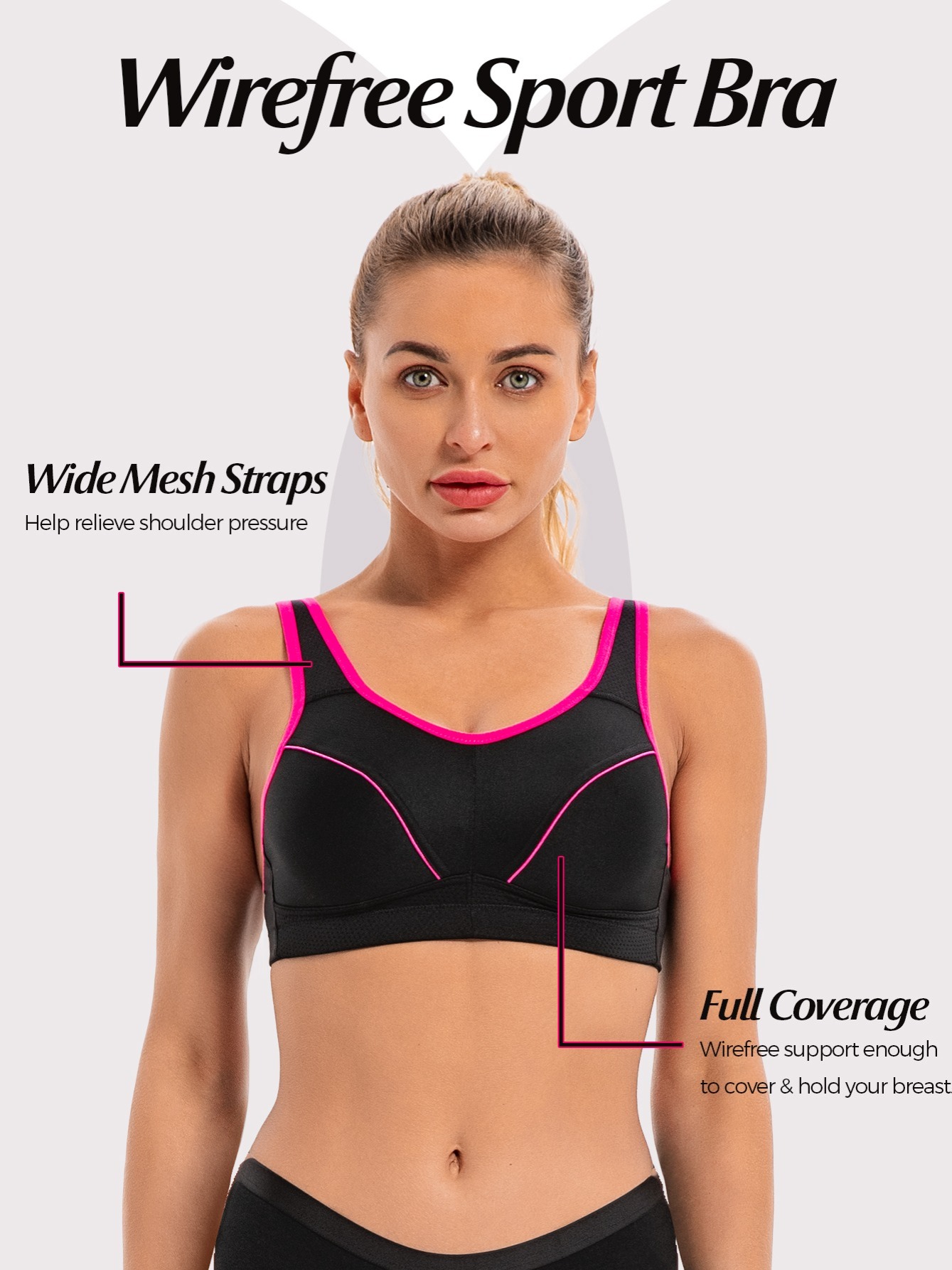 Wingslove Women's High Impact Sports Bra Full Coverage Wirefree Non Padded Workout  Bra Plus Size(Black,34B) at  Women's Clothing store