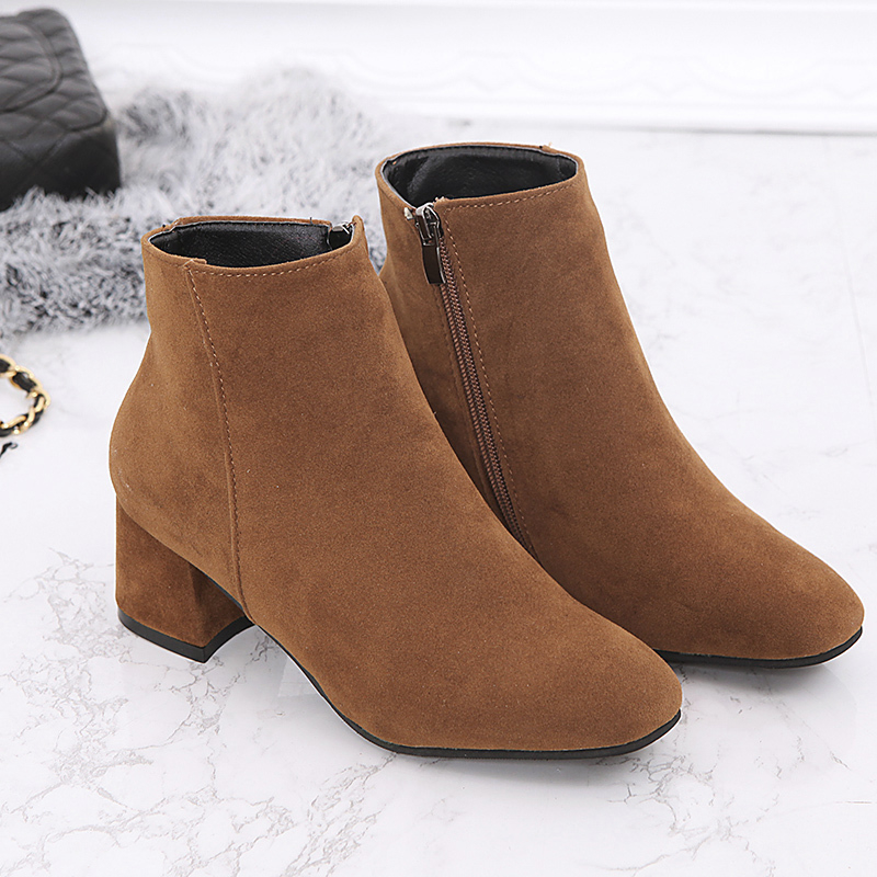 womens solid color block heeled ankle boots side zipper short boots womens footwear details 5