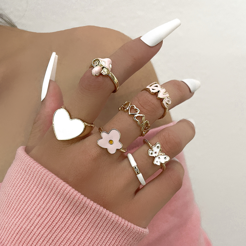 Coquette Style Stacking Rings Trendy Butterfly / Heart / - Temu Italy