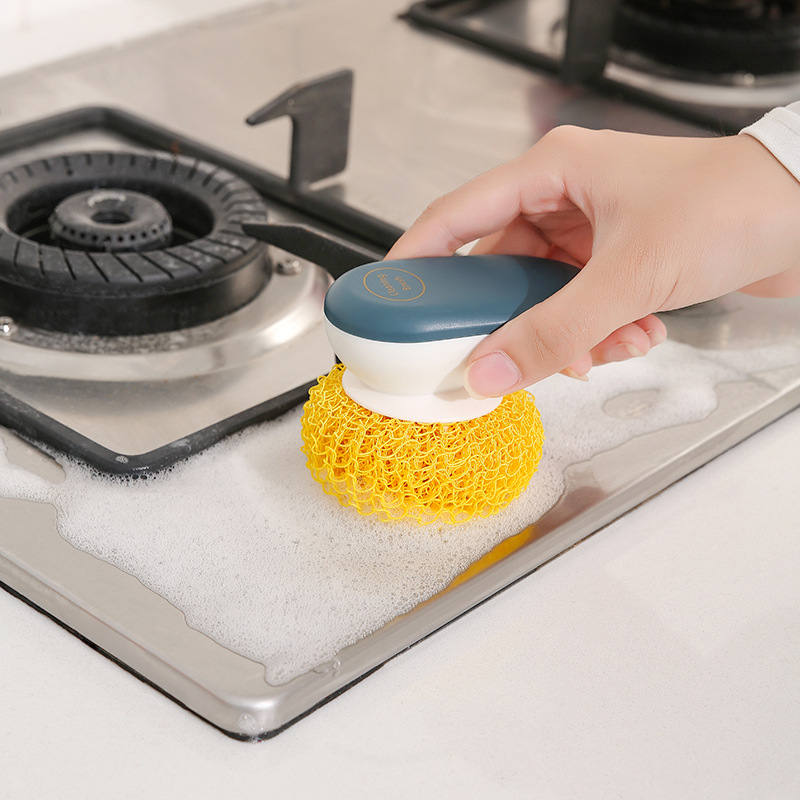 Kitchen Round Dish Sponges Scourer Cleaning Ball with Handle,Multi-Purpose  Scrub Scrubber Sponge Pads Ball for Pot Pan Dish Wash Cleaning (2, with