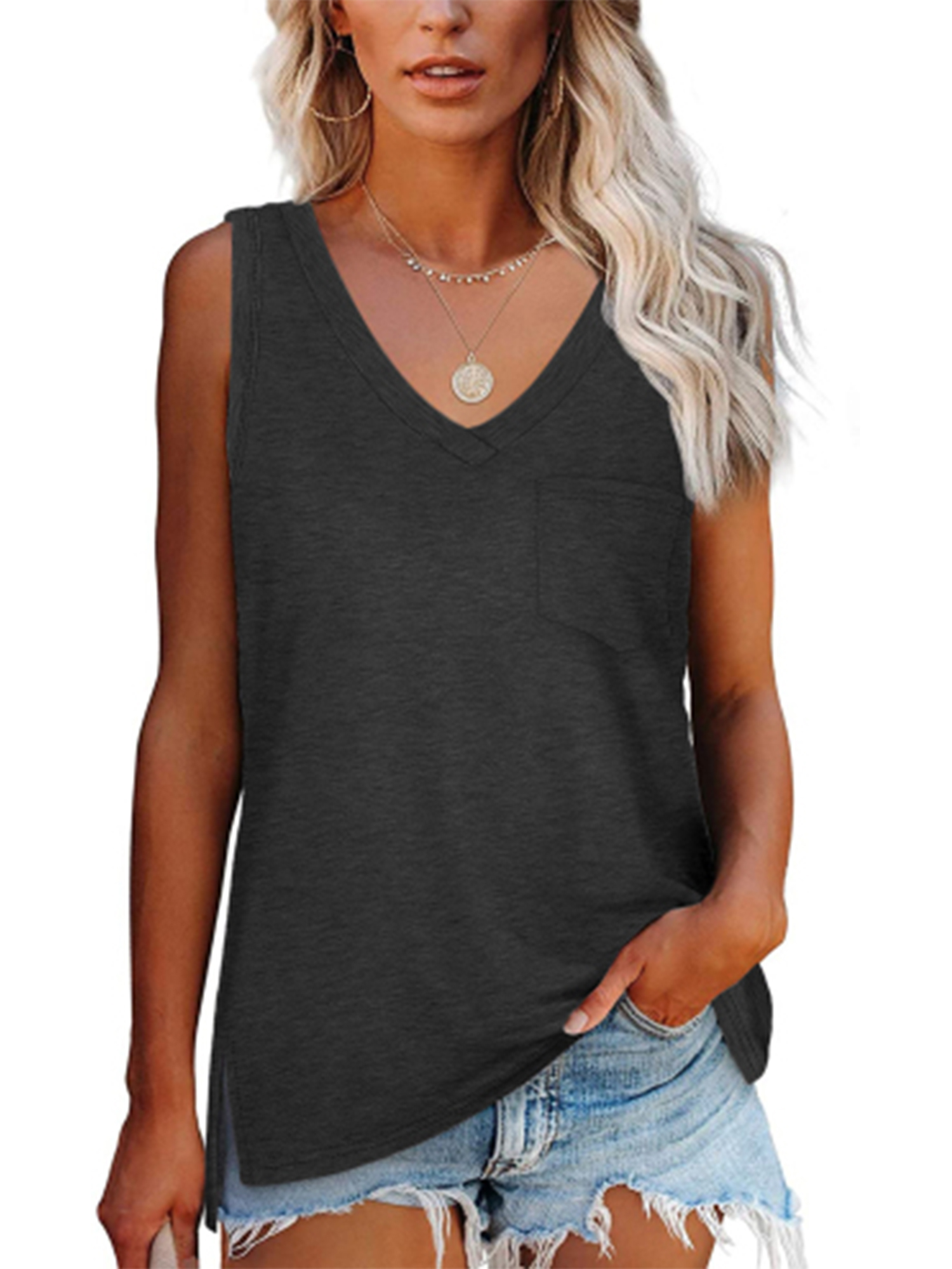 RQYYD Clearance Tank Top for Women Keyhole V Neck Sleeveless Tunic