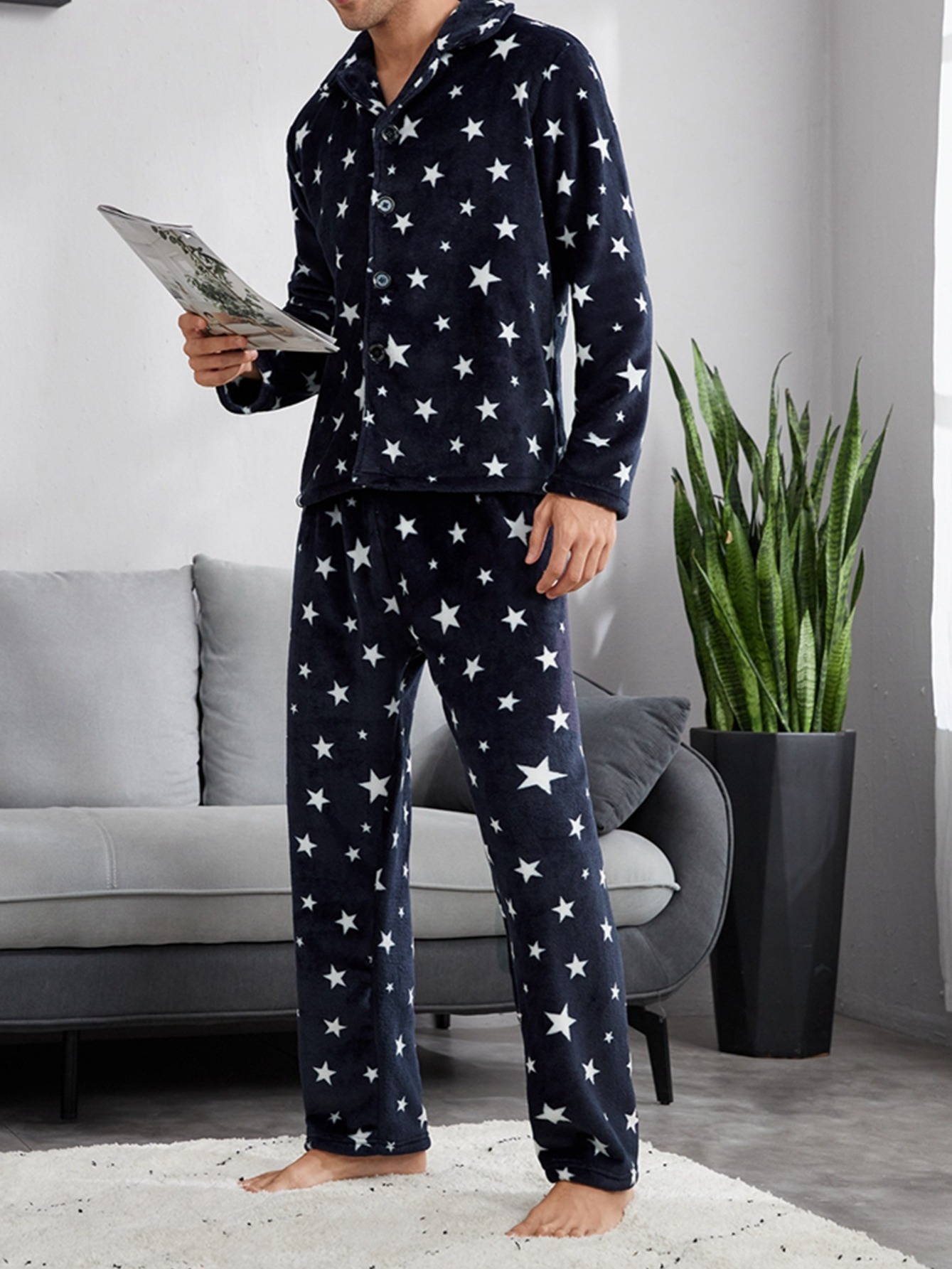 Men s Star Pattern Pajama Padded Shirt Set