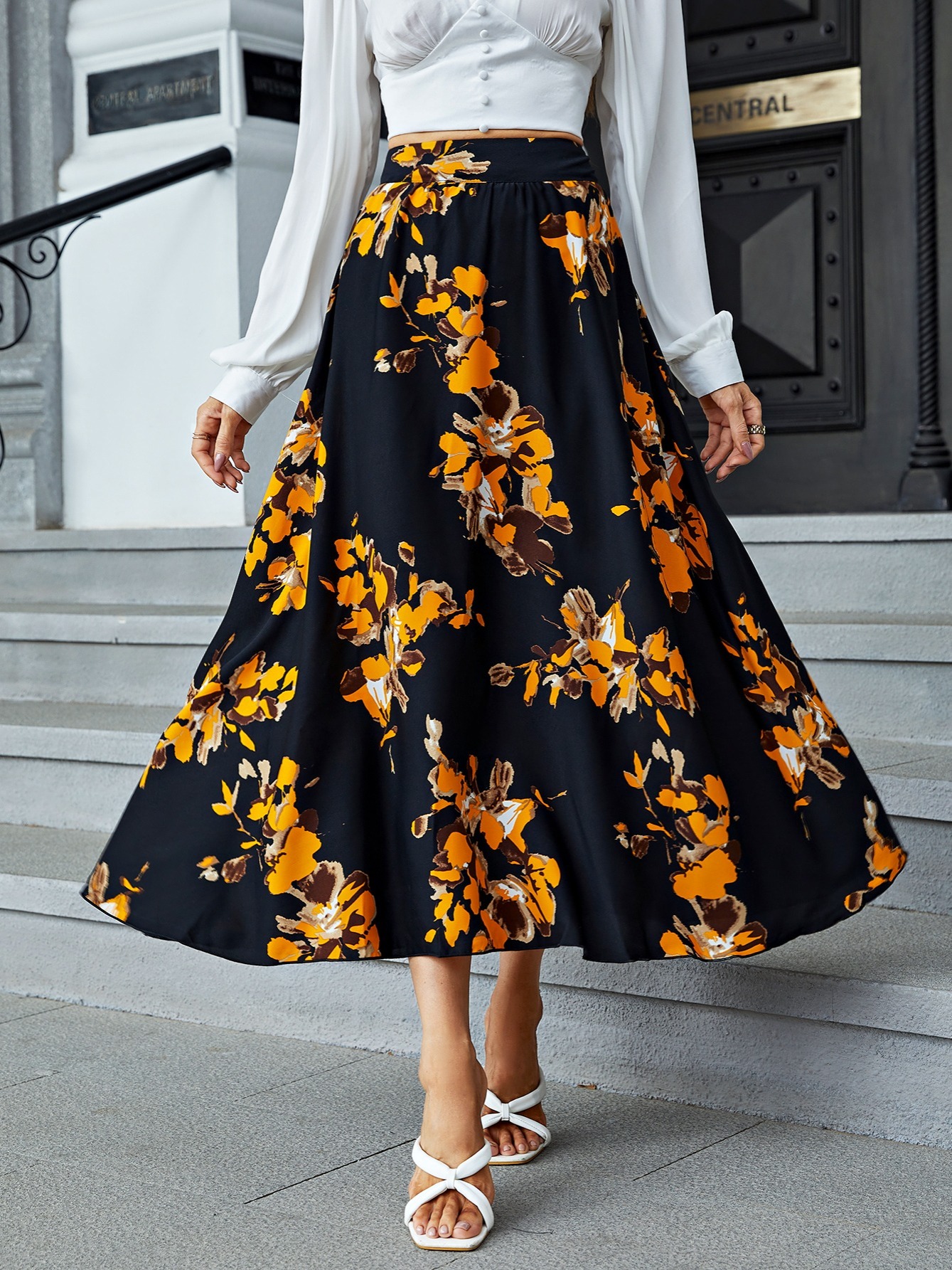 Black print clearance ruffle skirt