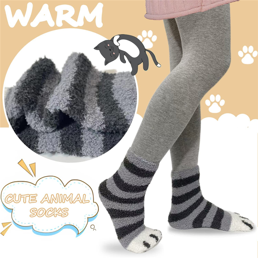 Cute Animal Cozy Fuzzy Slipper Socks With Grippers for Women Gifts