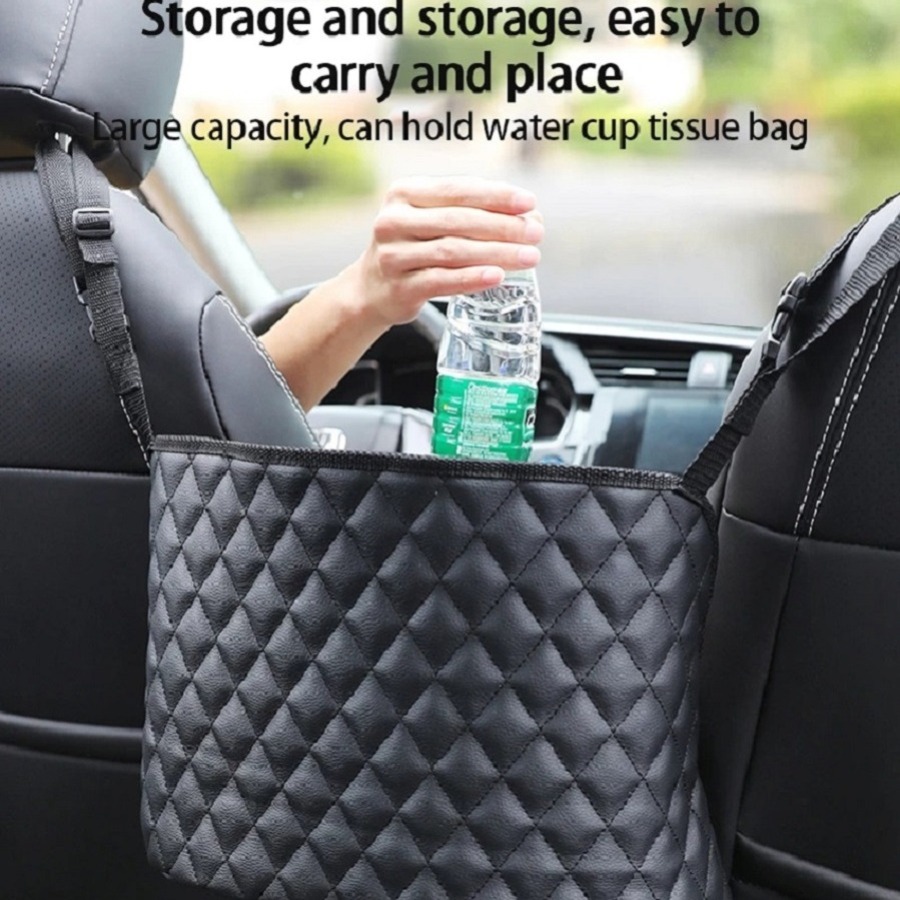 Stylish Pu Leather Car Net Pocket Tote Bag Holder Keep Car - Temu