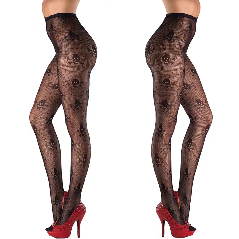 Skull Print Fishnet Tights