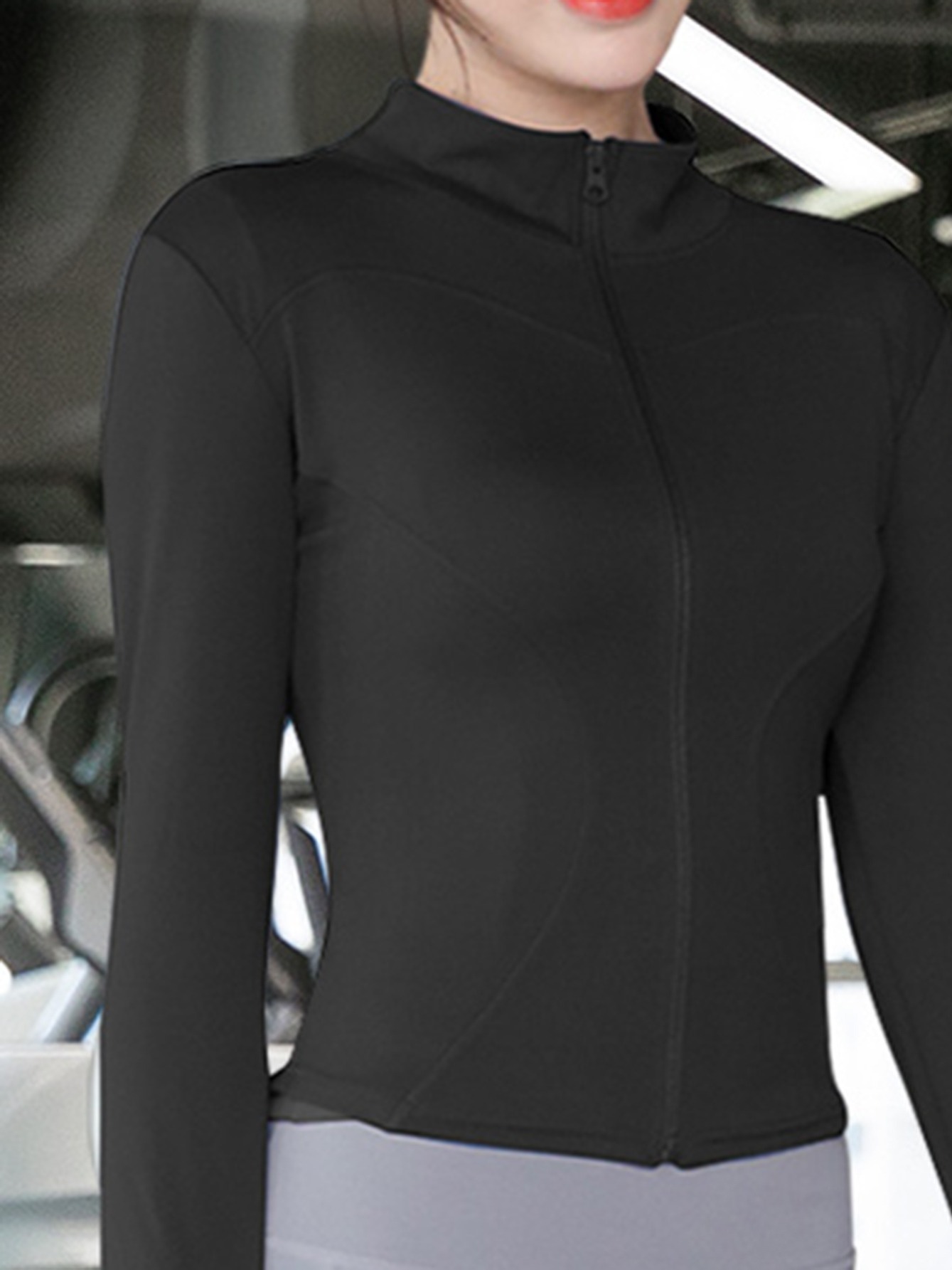 Women's Black Full zip Yoga Jacket Slim Fit Long Sleeve - Temu Canada