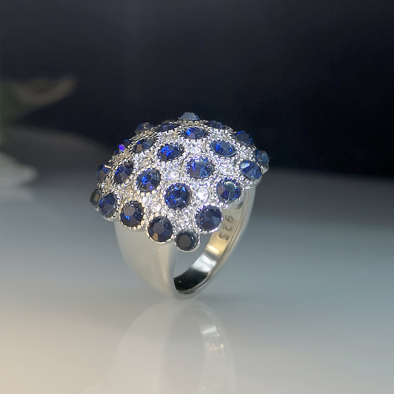 Sapphire Zicron Ring Fashion Square Full Zicron Ring Spot  High 