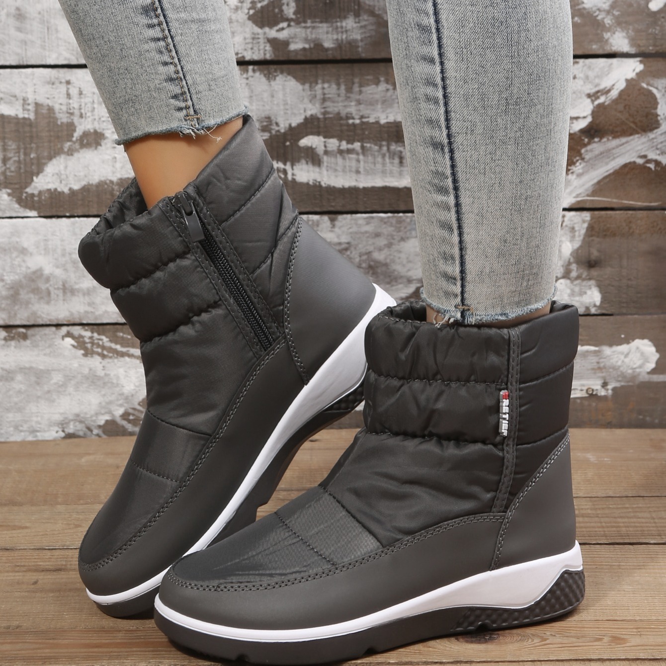 Side zip cheap snow boots