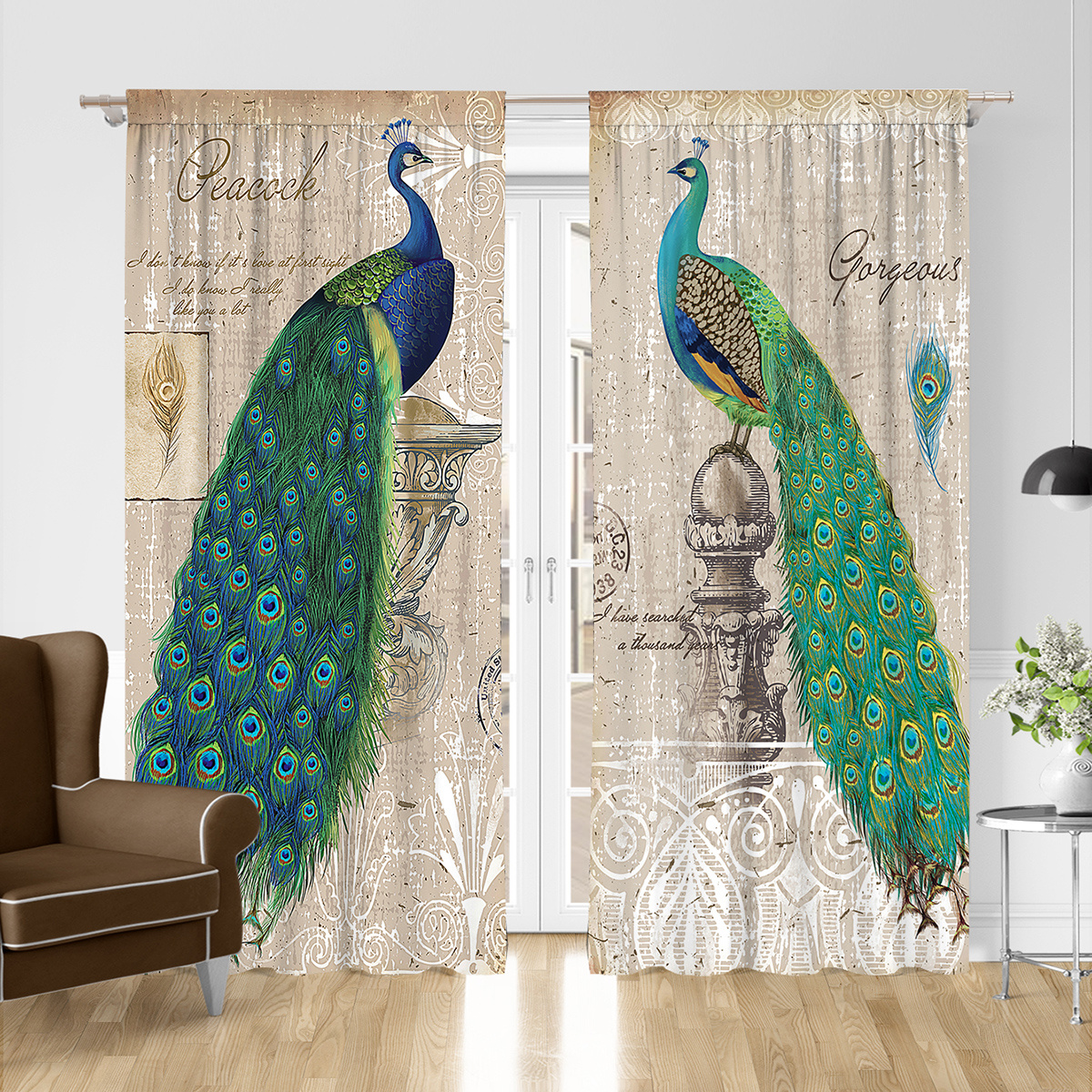 1 Pair Of Vintage Peacock Window Curtains Free Shipping Free Returns 