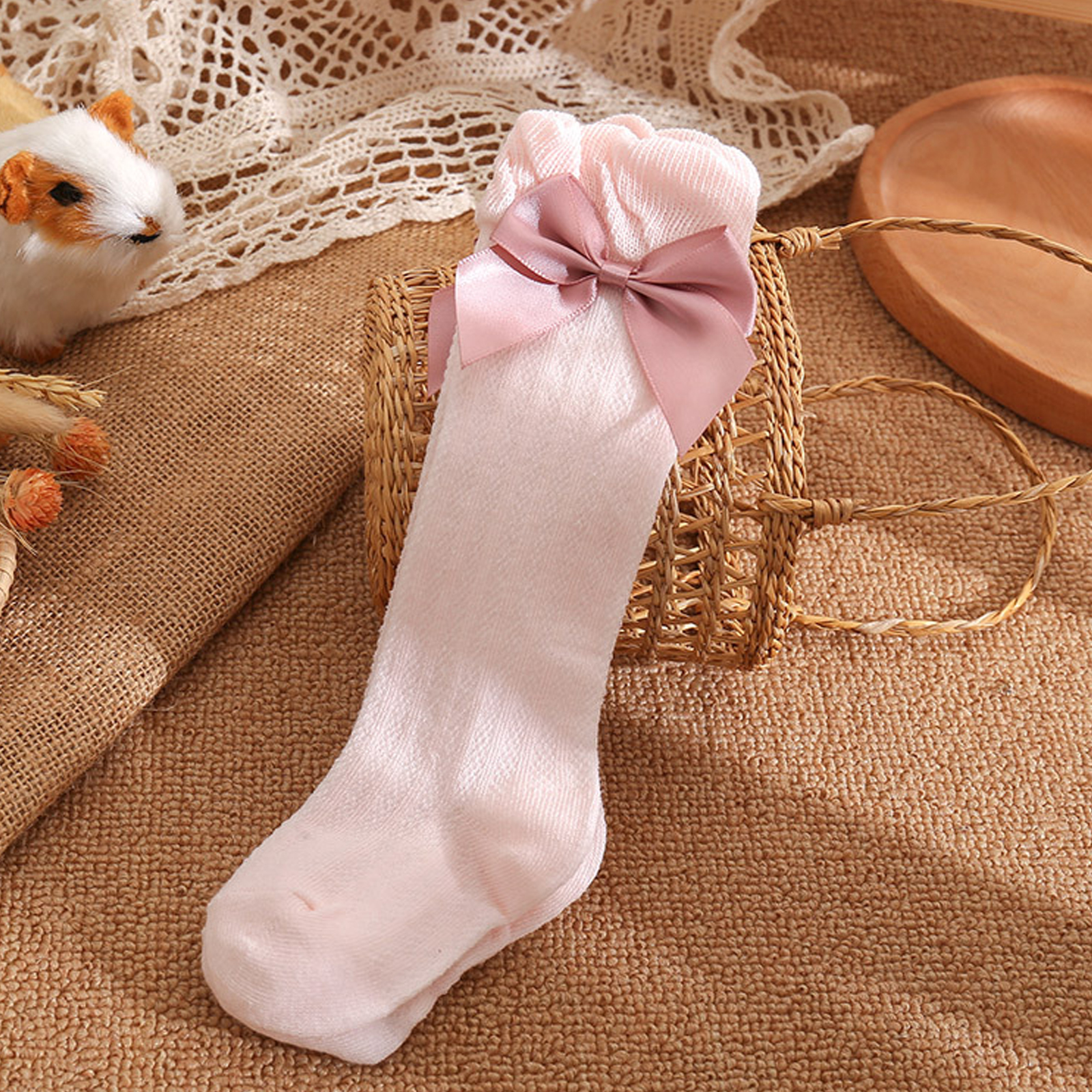 Calcetines a la moda con lazo hasta la rodilla para bebés recién nacidos,  niños pequeños, medias de uniforme de algodón, medias cálidas de algodón par