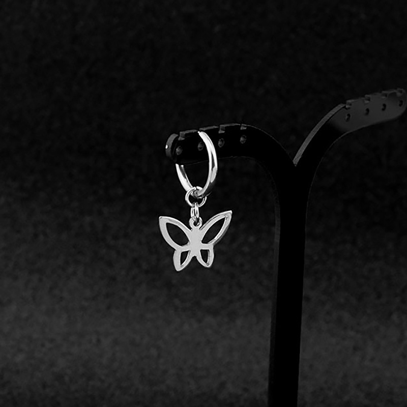 Silver Stainless Steel Hollow Butterfly Drop Earring