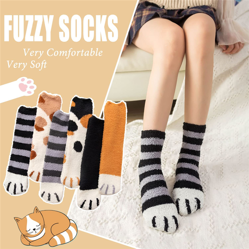 6-Pairs Christmas Women's Fuzzy Socks Cozy Soft Fluffy Cute Animal Slipper  Socks Sleeping Warm Socks