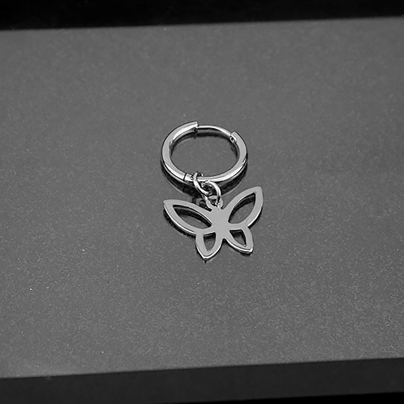 Silver Stainless Steel Hollow Butterfly Drop Earring