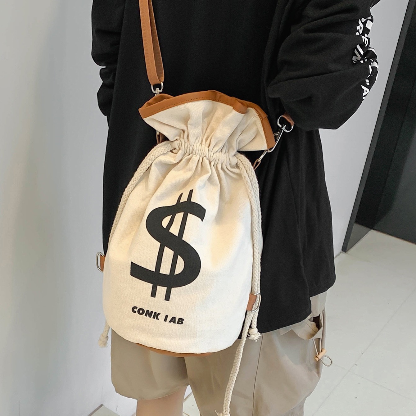 Men's Versatile White Adjustable Canvas Crossbody Backpack Temu