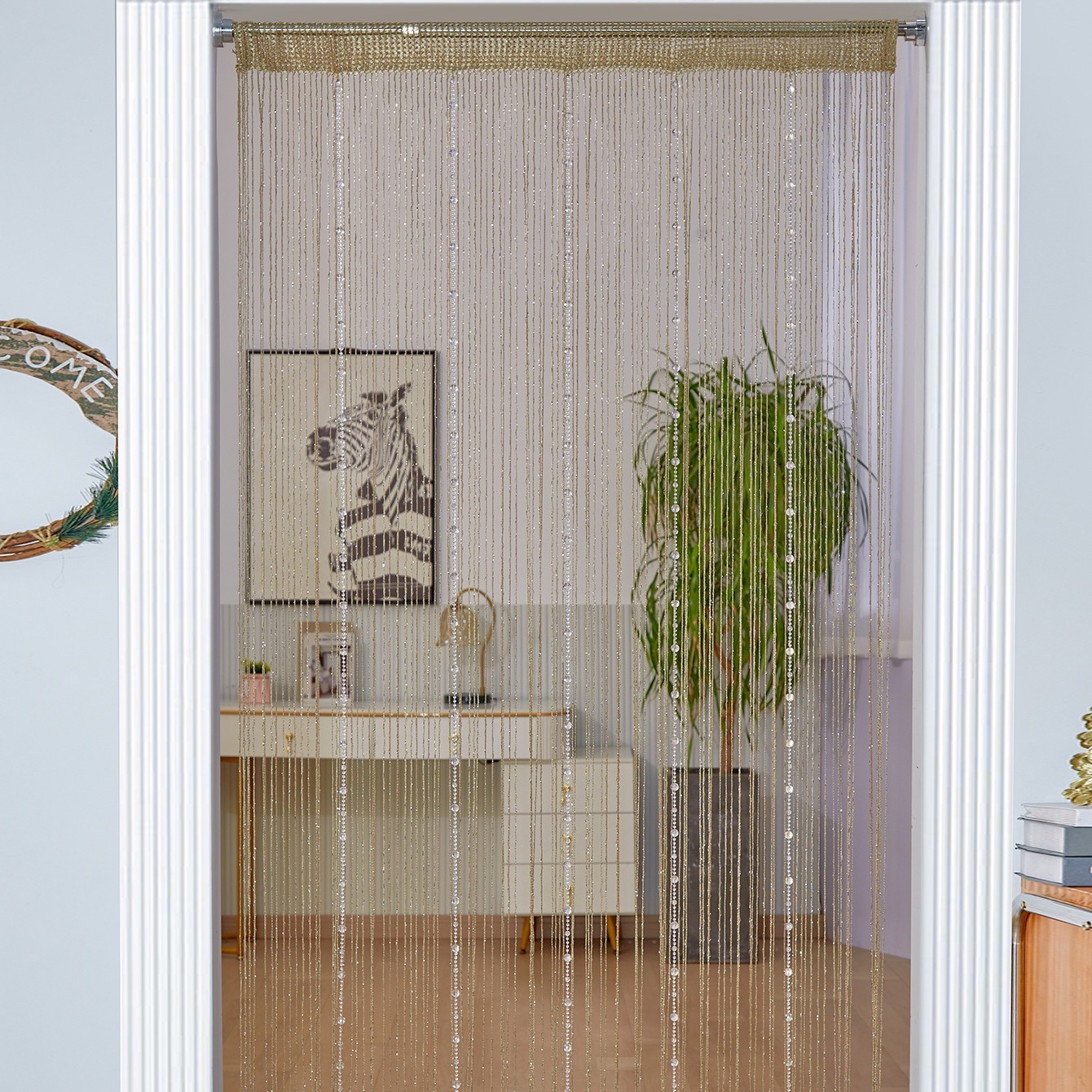 Kaufe Perlenblitz-Quasten-glänzender Faden-Vorhang-Tür-Raum-Fenster-Teiler-Ausgangsdekor