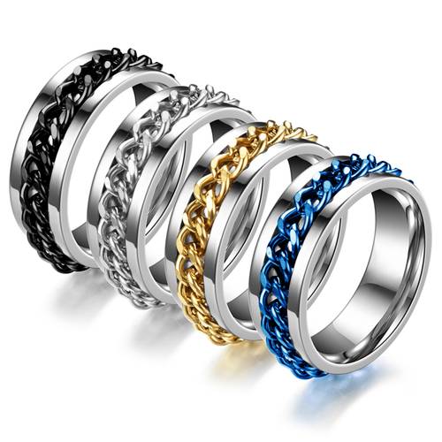 1pc Men's Party Fashionable Stainless Steel Turning Chain Rings