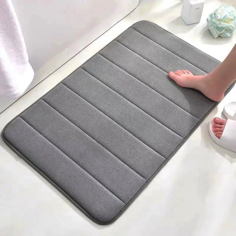 

1pc Soft And Absorbent Grey Memory Foam Bath Mat - Non-slip Padded Shower Rug For Comfortable Bathing Experience - Home Decor & Accessory