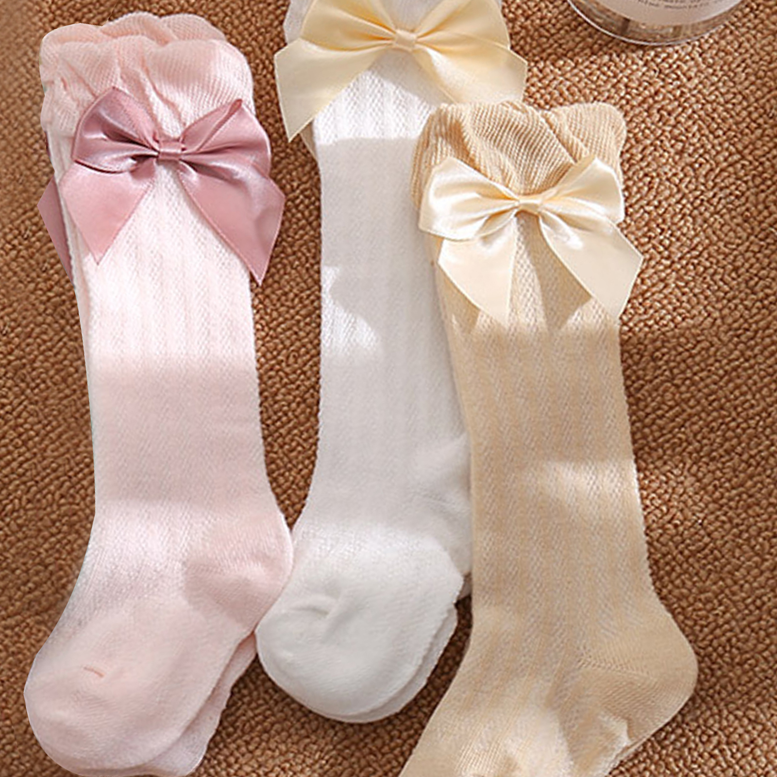 9 pares de calcetines altos hasta la rodilla para bebé con lazo de punto,  calcetines largos de tubo de algodón para bebé recién nacido, 9 colores