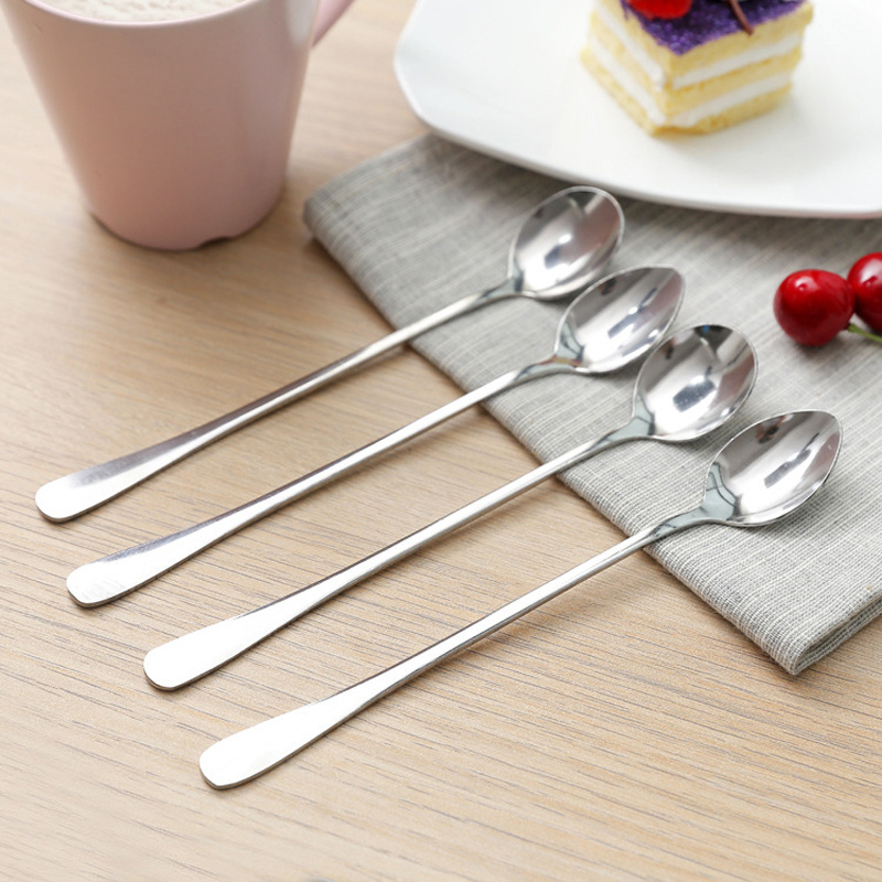 5pcs/set Stainless Steel Long-Handled Spoons - Perfect for Office Coffee, Stirring, Soup, and Meals