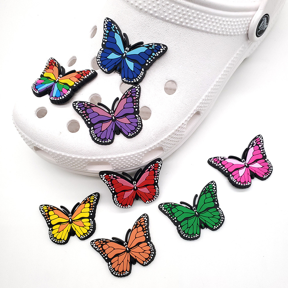 2023 New 1set Kawaii Croc Charms Butterfly Shoe Accessories Wings  Decoration Designer for Girls Women Children Badges Gifts