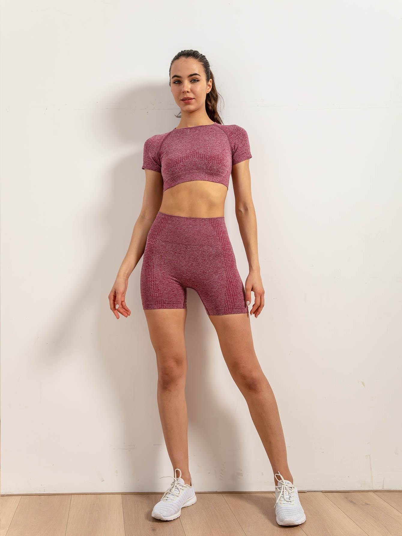 Pink Seamless Crop Top And Shorts Activewear Set