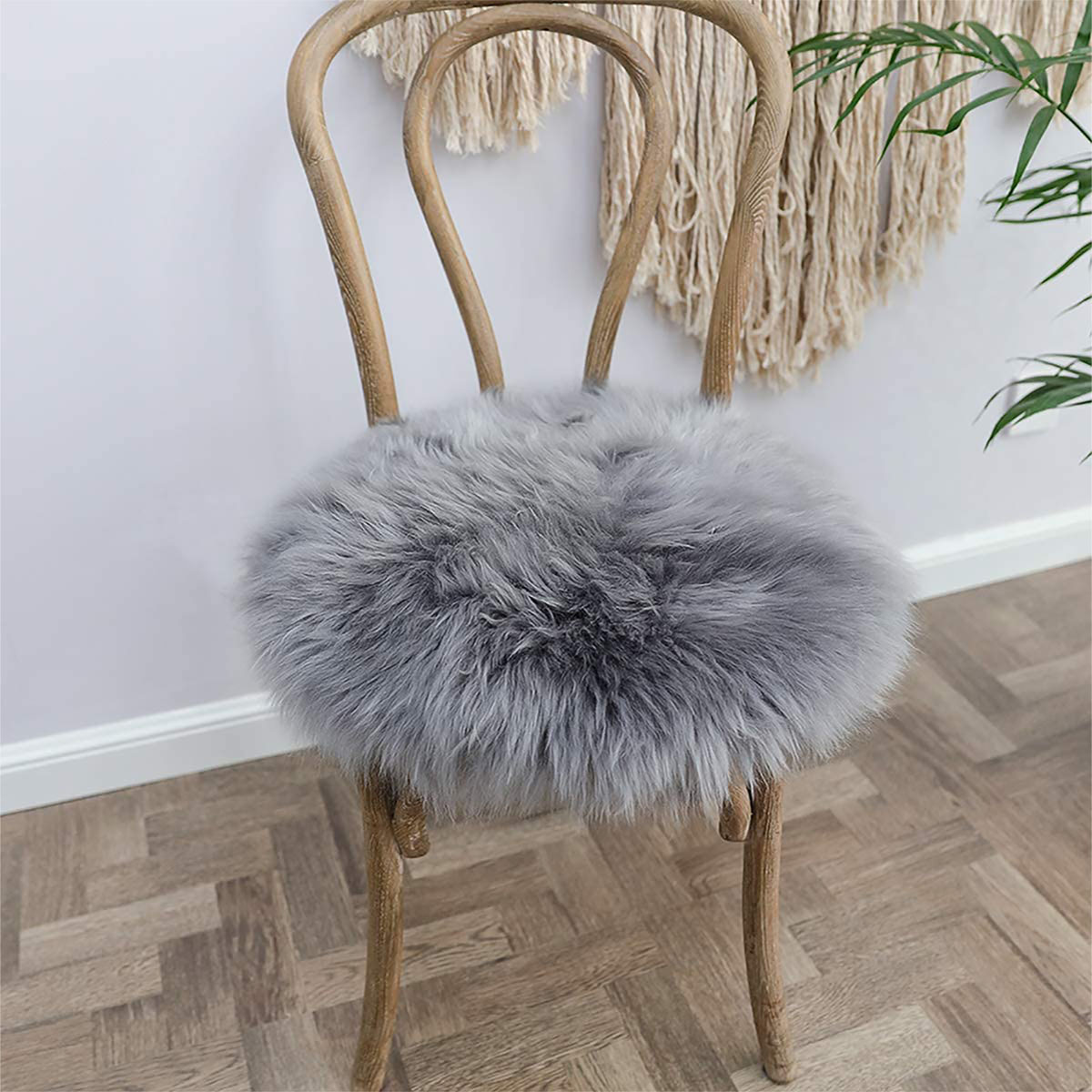 Shinnwa Grey Round Dorm Fur Chair Cushion Pad with Furry Faux Fur Cover  Small Mini Cute Seat Cushion for Kids Desk Chair Teen Girls Bedroom Décor  16