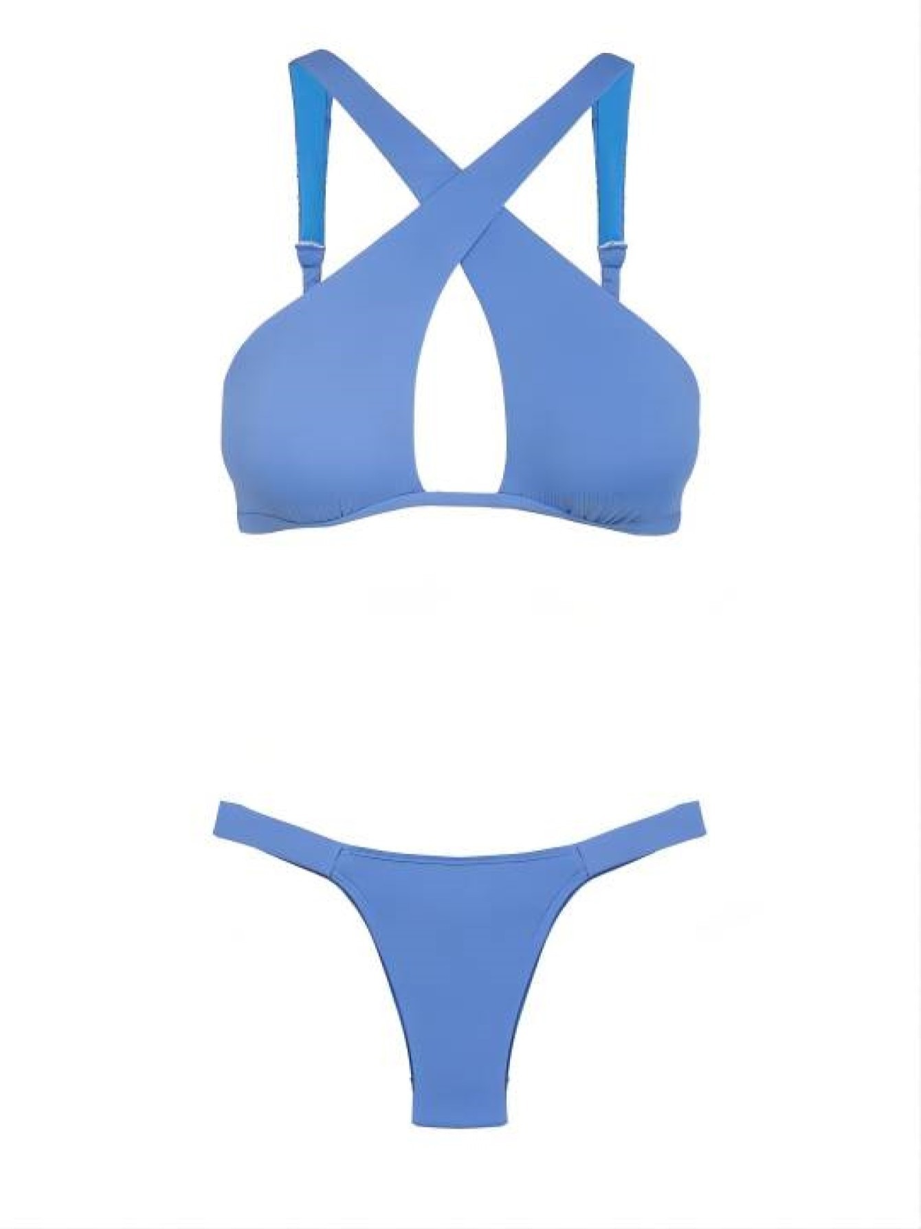 Criss Cross Open Up Bra Centre Bikini Sets, Solid Color High Cut Two Piece  Swimsuit, Women's Swimwear, Women's Clothing