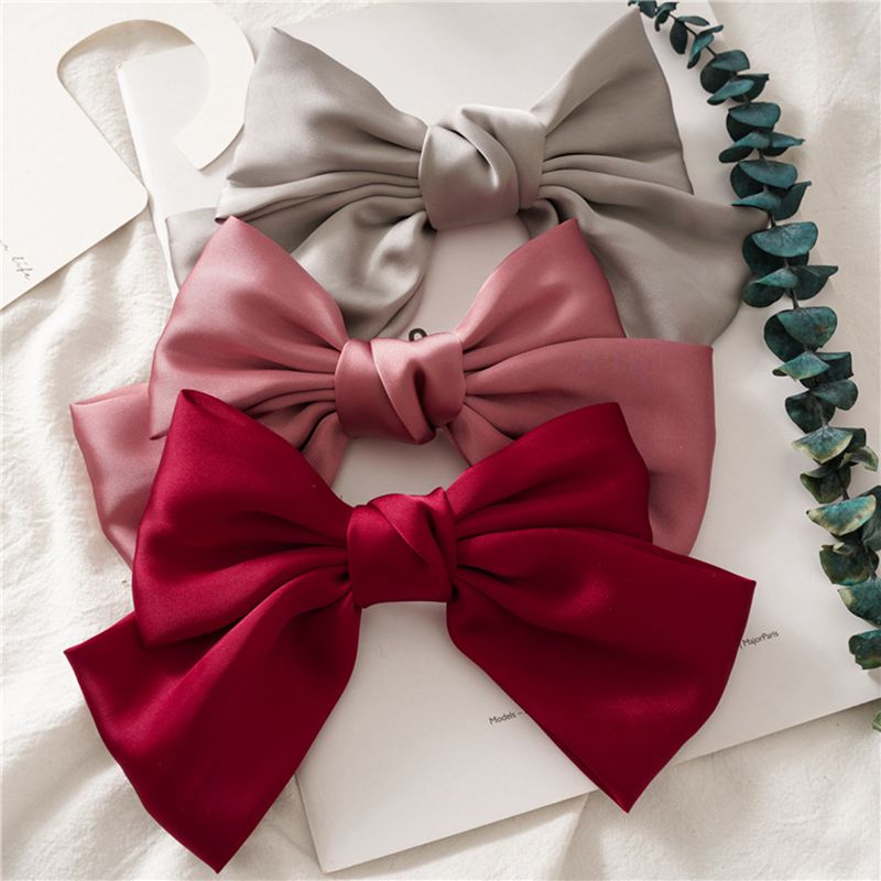 Big Satin Solid Bow Hair Clips Hairpin Women Barrettes 1pc