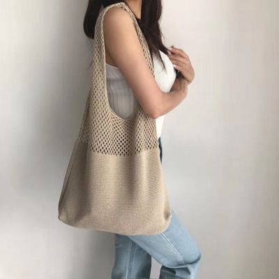 womens shoulder bag large capacity knit handbag lightweight shopping tote bag