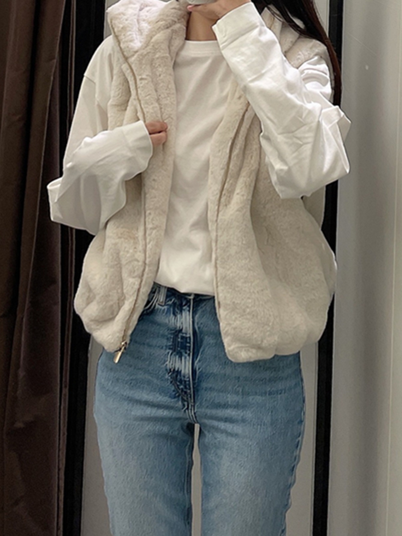 Faux Fur Effect Hooded Vest Coat Trendy Women's Clothing - Temu