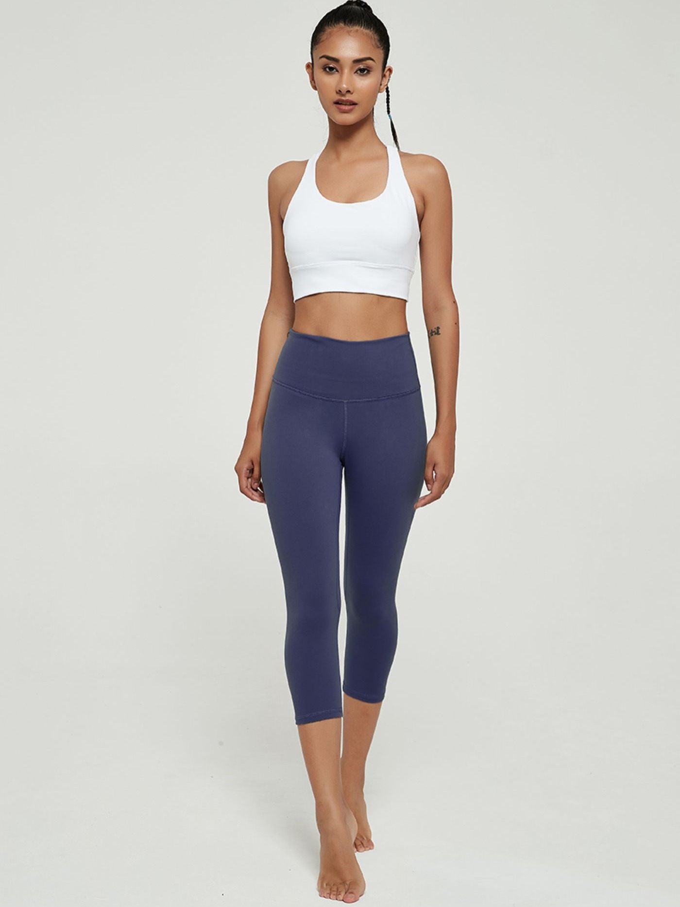 Solid Color Sports Capri Leggings With Pocket High Waisted - Temu