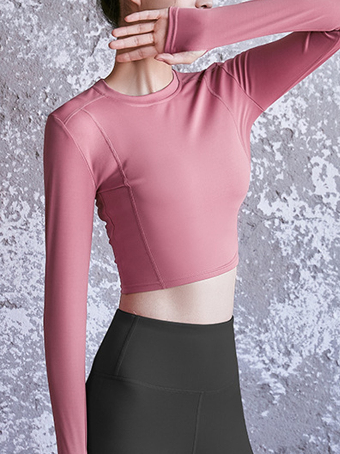 quick drying slim fit yoga sports long sleeve top solid color breathable comfortable