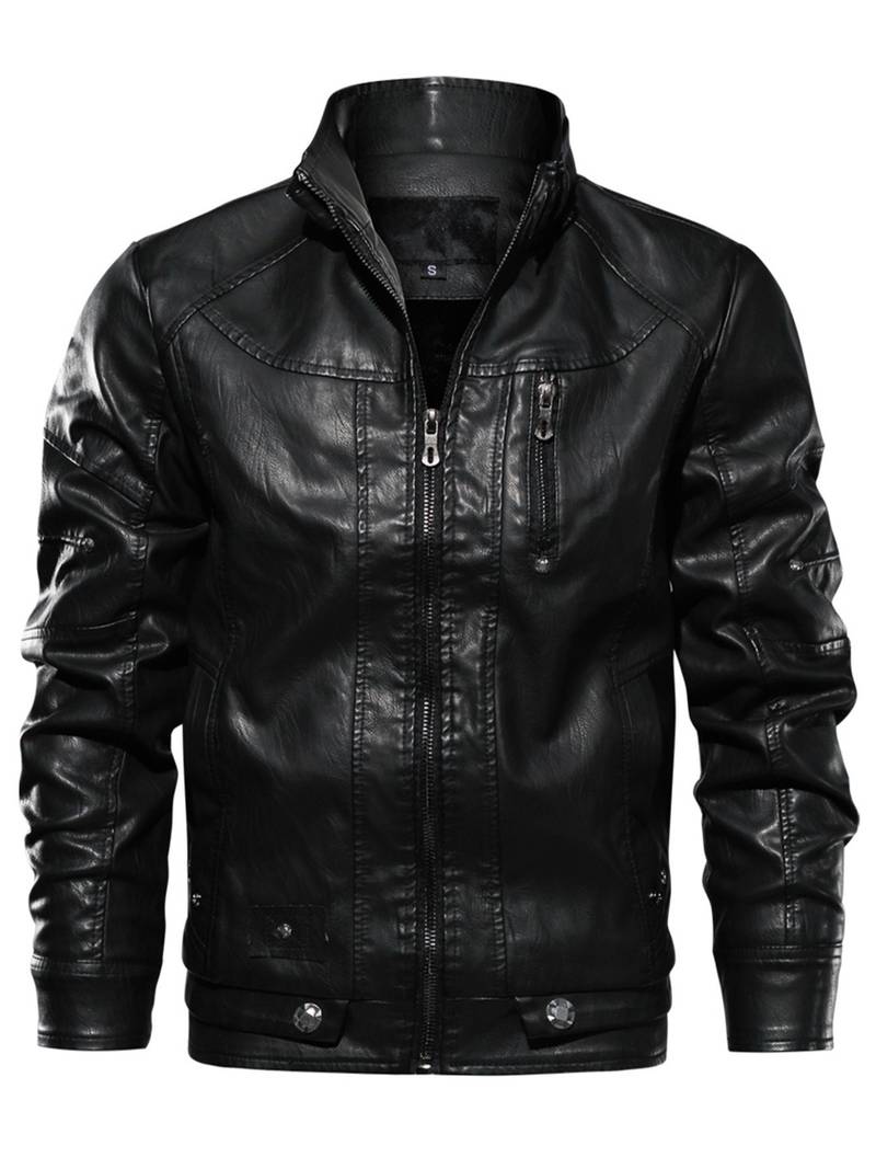 Mens Stand Collar Pu Leather Jacket Motorcycle Leather Jacket Coats ...