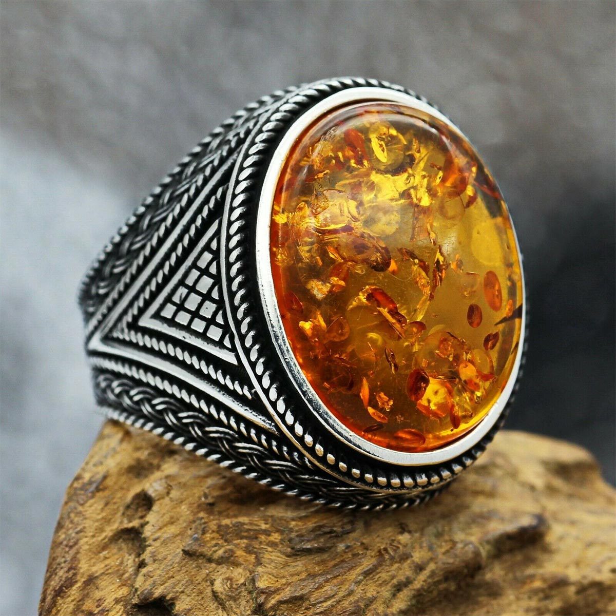 Chunky Amber Ring for Men, Statement Piece
