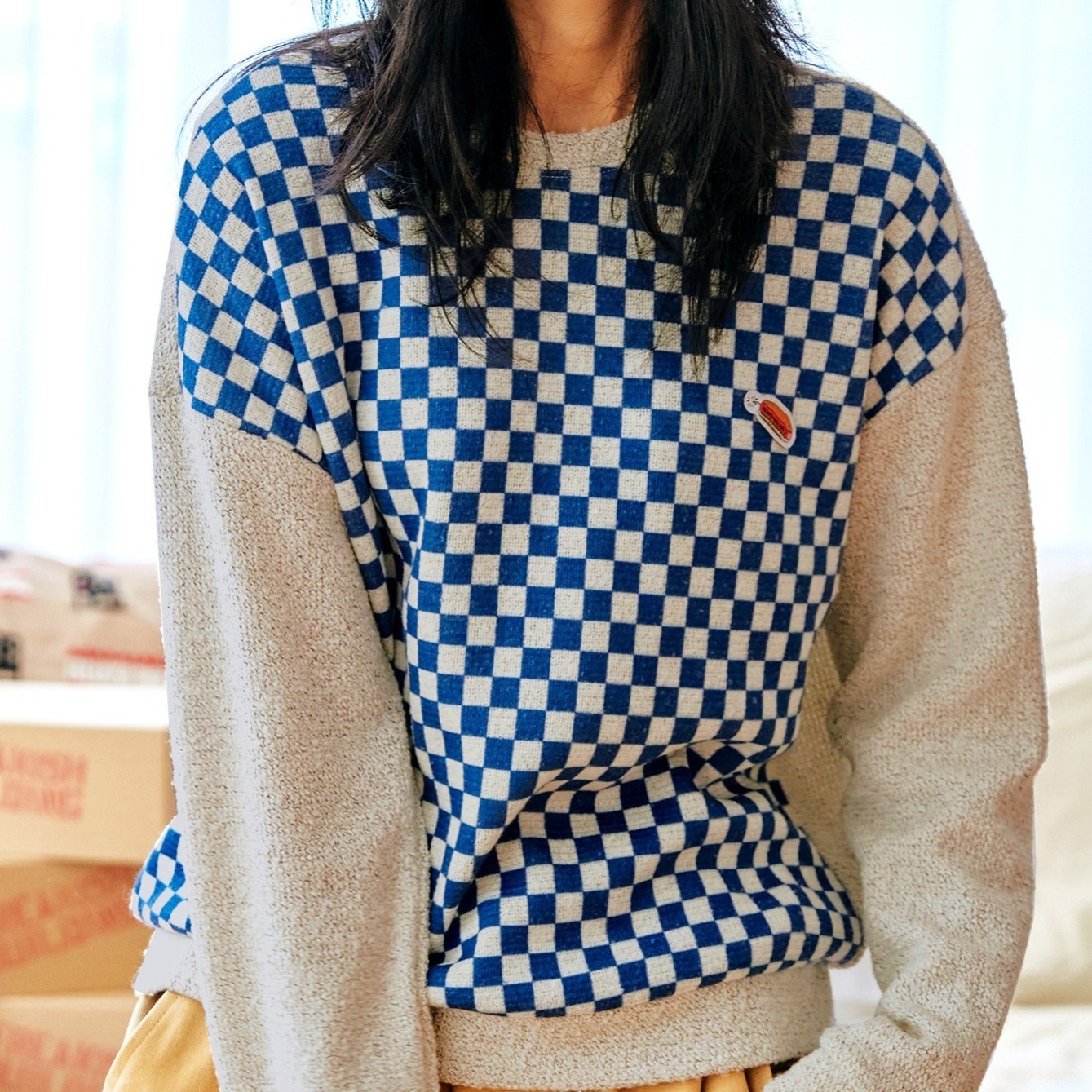 Plaid Pattern Crew Neck Sweaters, Women's Sweaters Loose Vintage Pullover Knit Sweater Temu