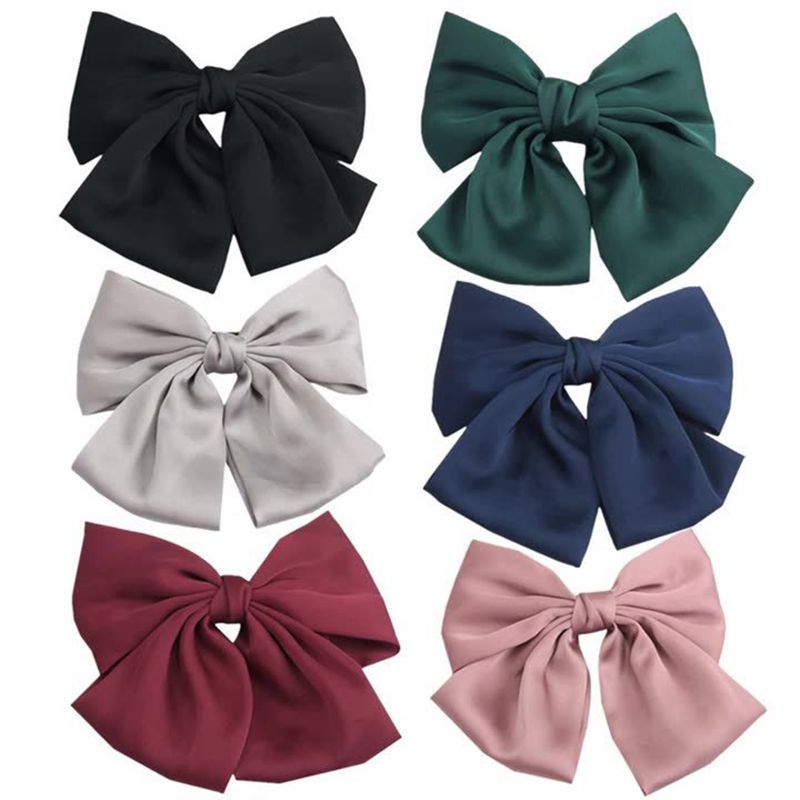 Big Satin Solid Bow Hair Clips Hairpin Women Barrettes 1pc