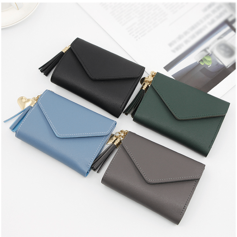 Women's Short Wallet Heart Pendant Clutch Multi card Slot Card Holder Cute Coin Purse