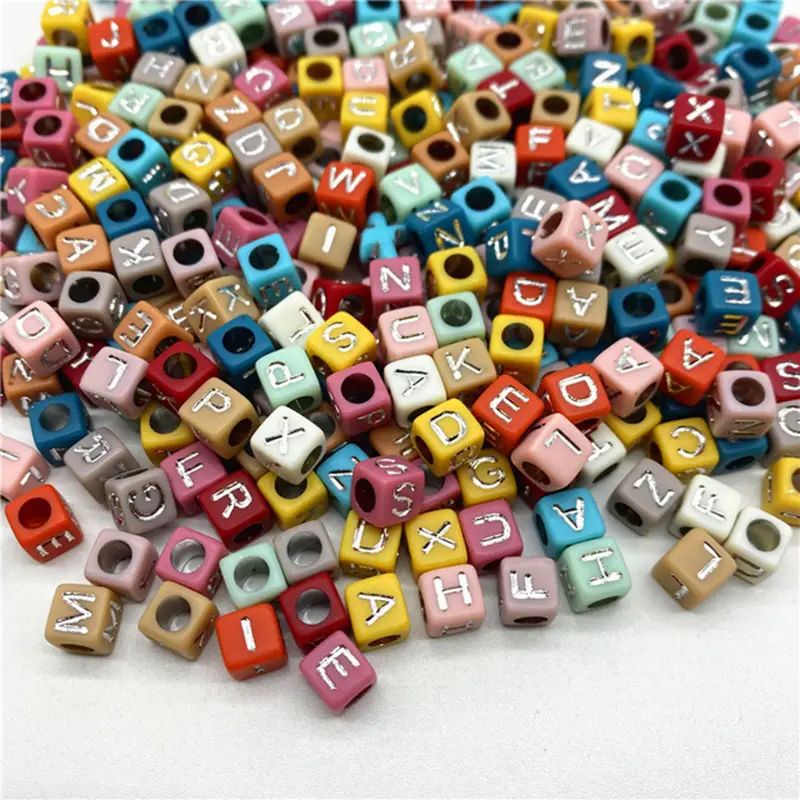 Acrylic Square Alphabet Beads Mixed Style Letter Beads Color - Temu