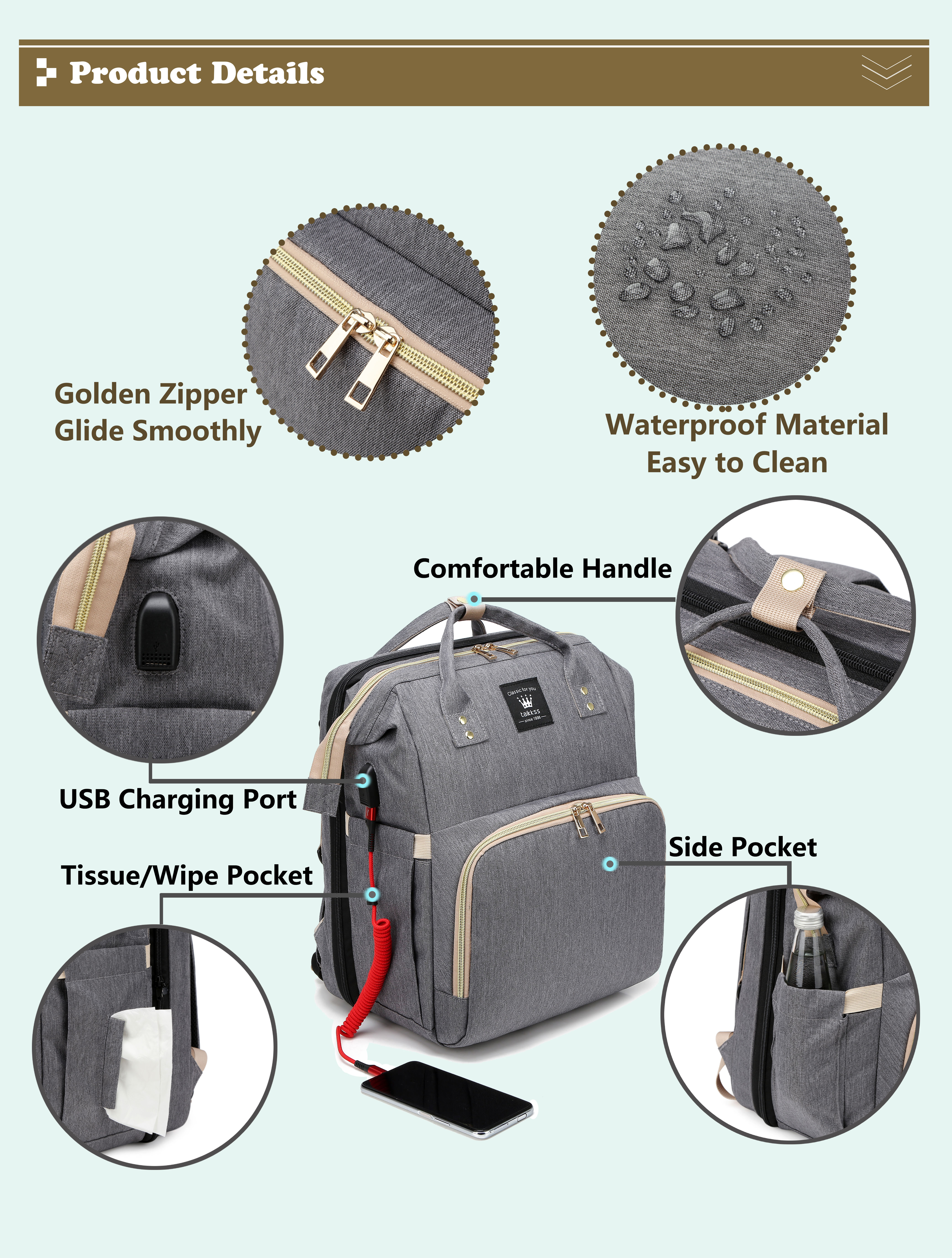 Diaper Bag Backpack Usb Charging Port Temu