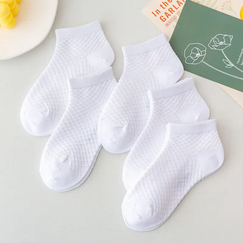 5 calcetines de color sólido para niños y niñas, color blanco