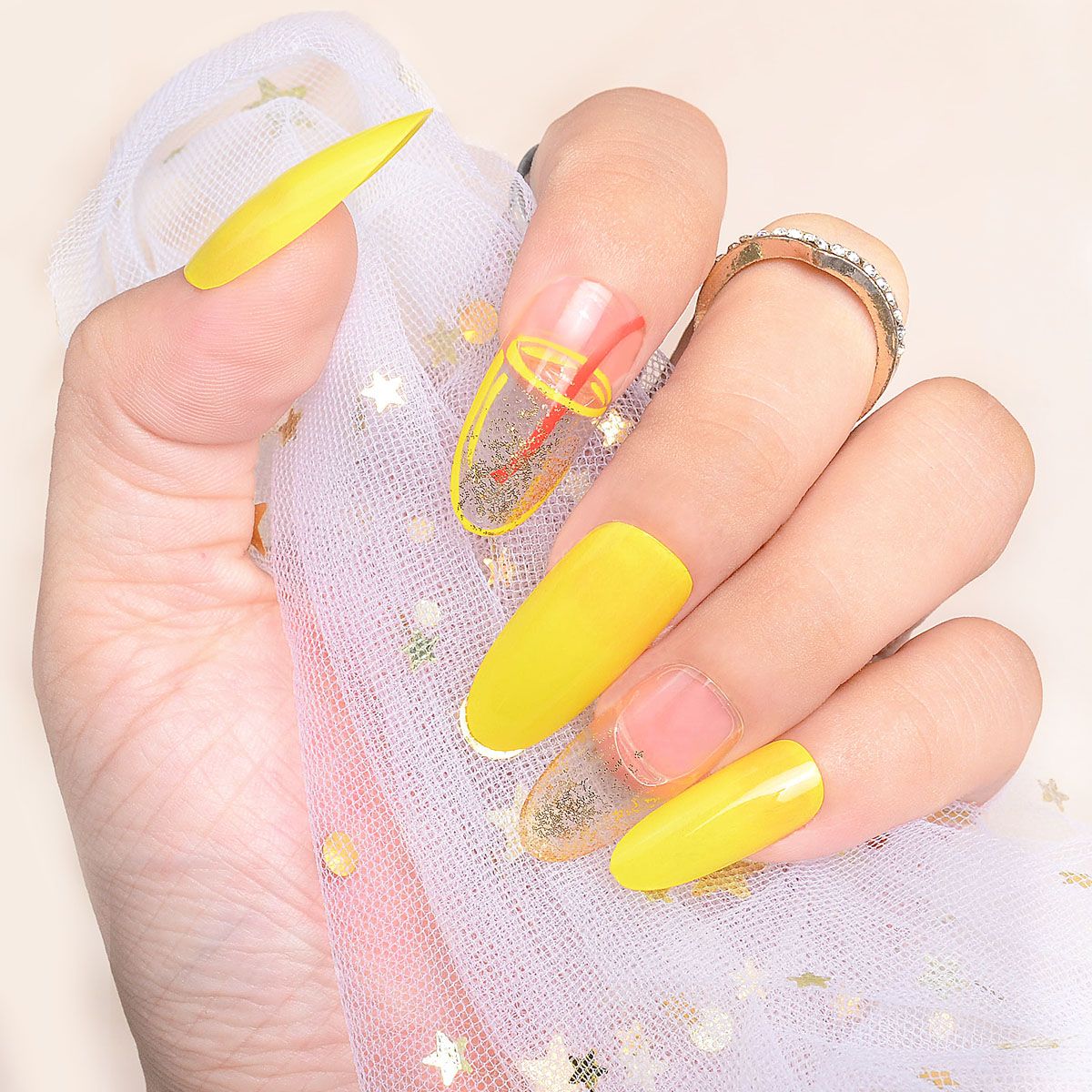 24 Pcs Manicure Wear Nail Yellow Summer Mood Manicure Contains Double Sided  Adhesive Small Rubbing Strip | High-quality & Affordable | Temu