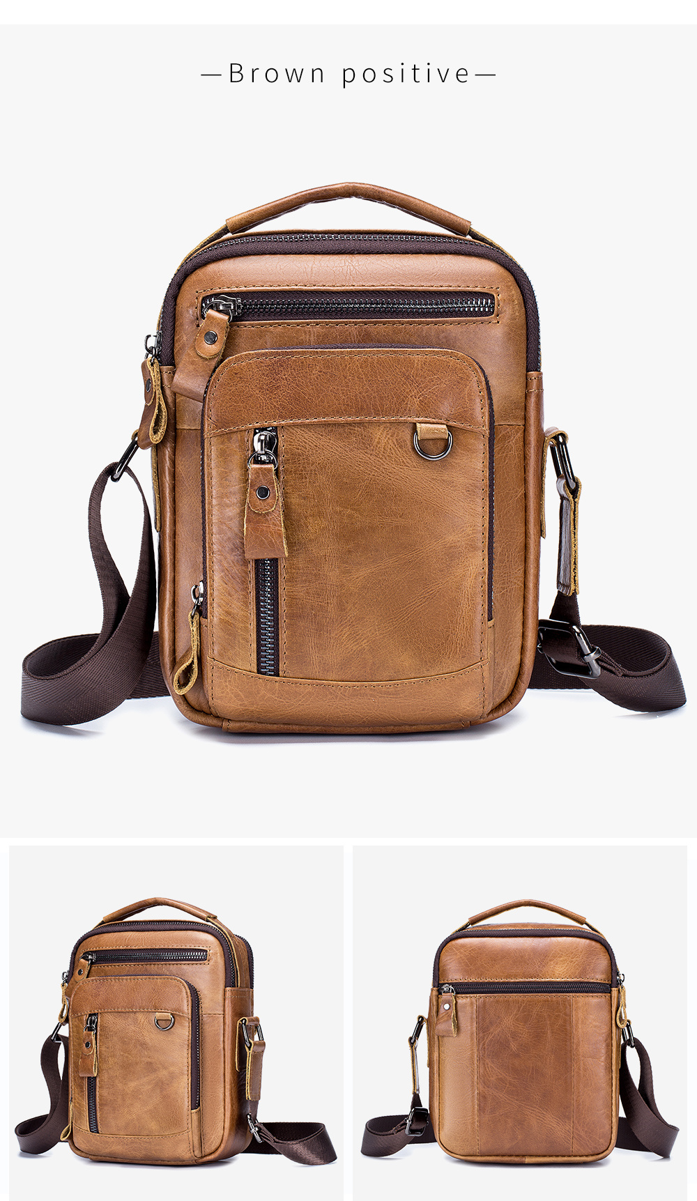 Men's Cowhide Top Layer Double Layered Messenger Bag Multi - Temu