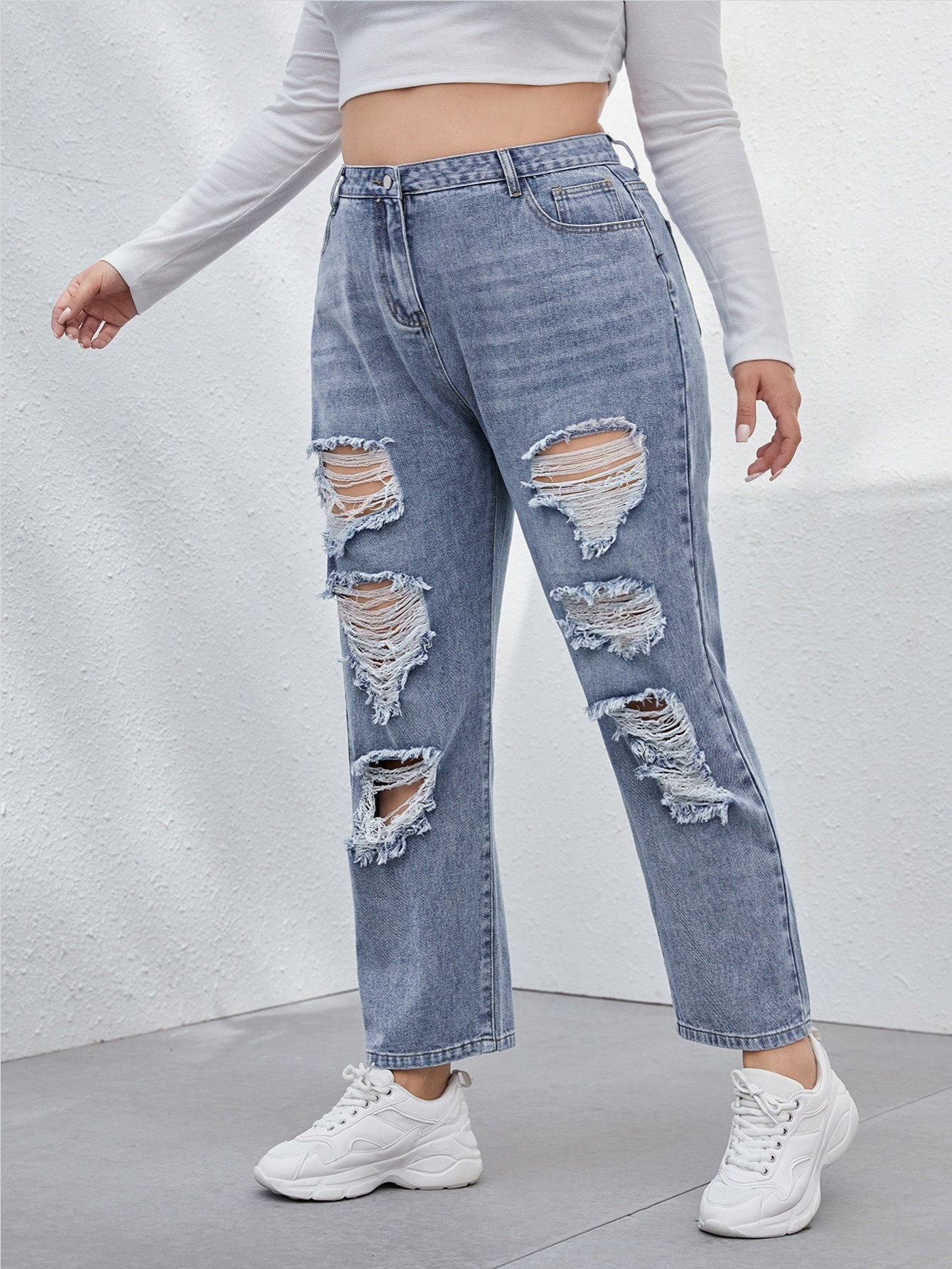 Women's Plus Ripped Distressed High Waisted Mom Jeans