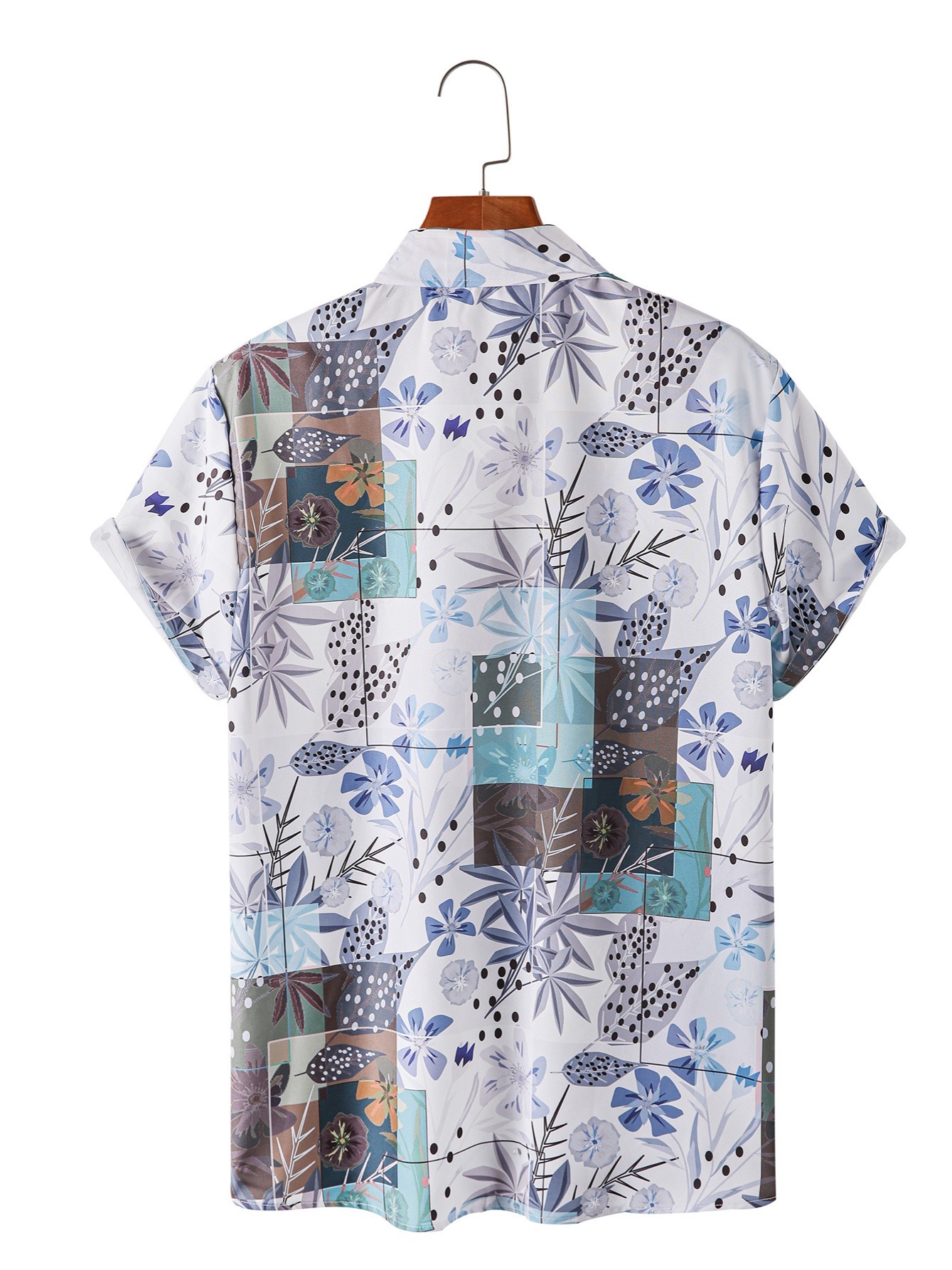 Camisa De Cuello De Con Estampado Floral Cuadrado Para Hombre De