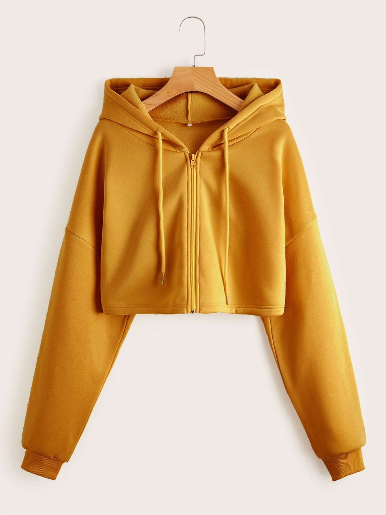 Cropped Zip Up Hoodie Yellow