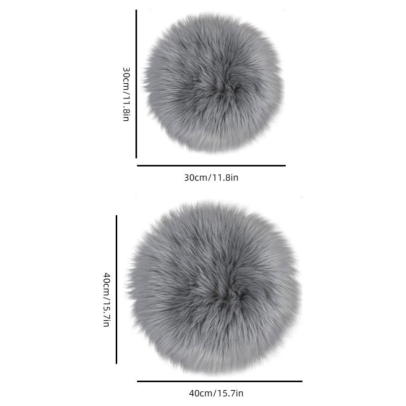 NOGIS 15.7 inches Mini Gray Round Faux Fur Sheepskin Area Rug, Fluffy Small  Circle Rugs Cushion for Chair, Furry Carpet for Nail Desk, Shaggy Circular