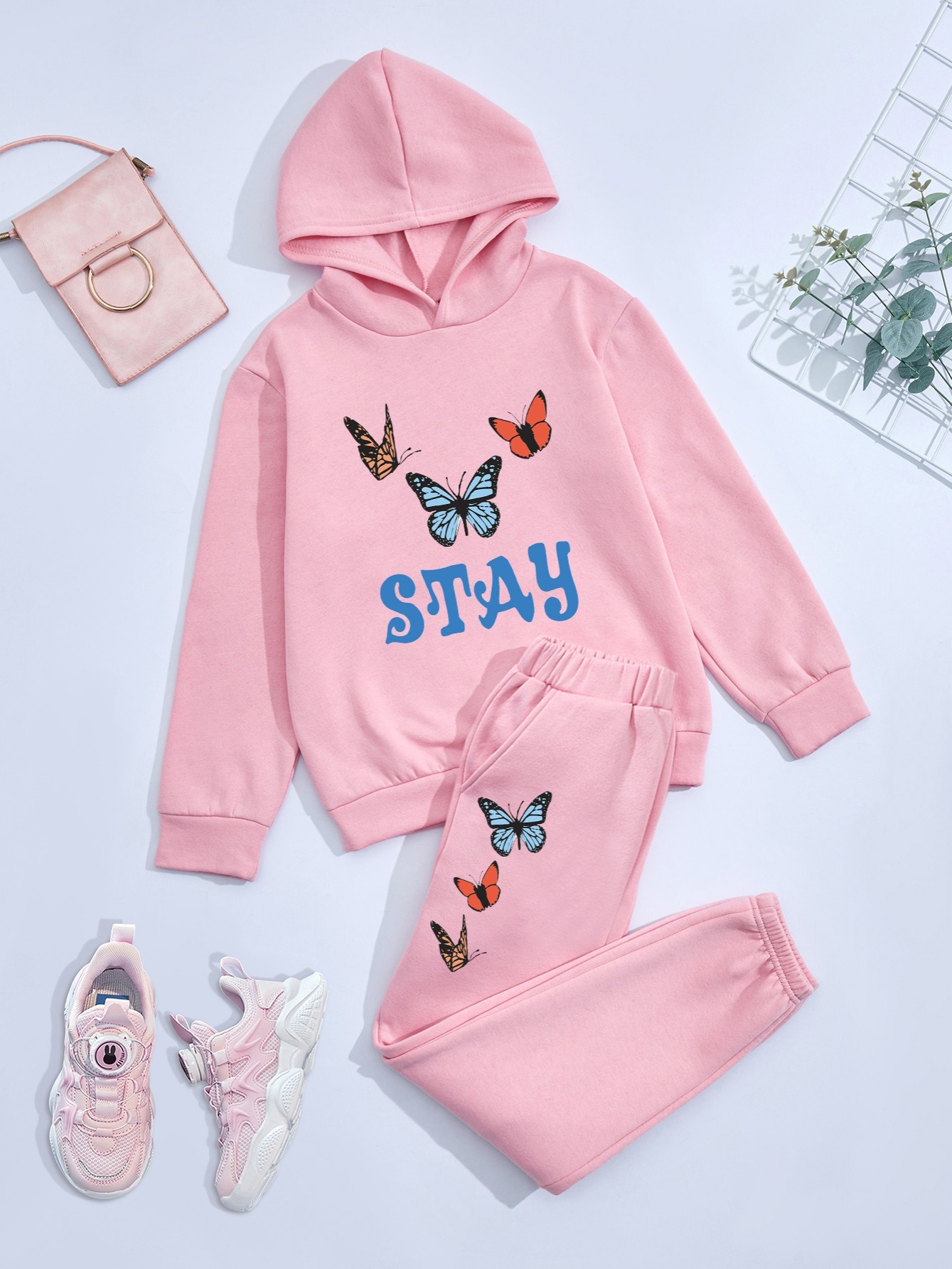 Girls Long Sleeve Butterfly Print Hoodie Matching Sweat - Temu