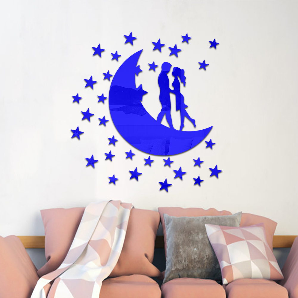 Cartoon Moon Mirror Wall Sticker Mirror Sticker Waterproof Temu